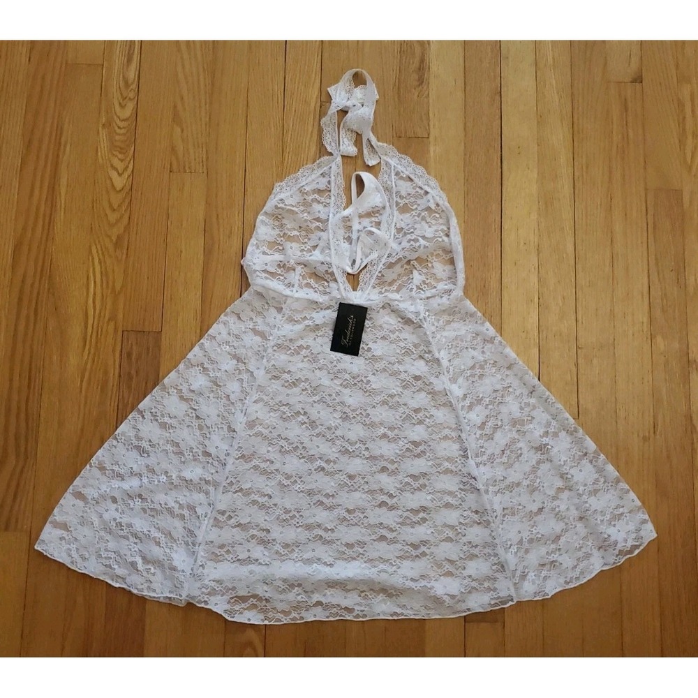 Frederick's Of Hollywood Margarita White Floral Lace Chemise & Thong Sz L Bridal